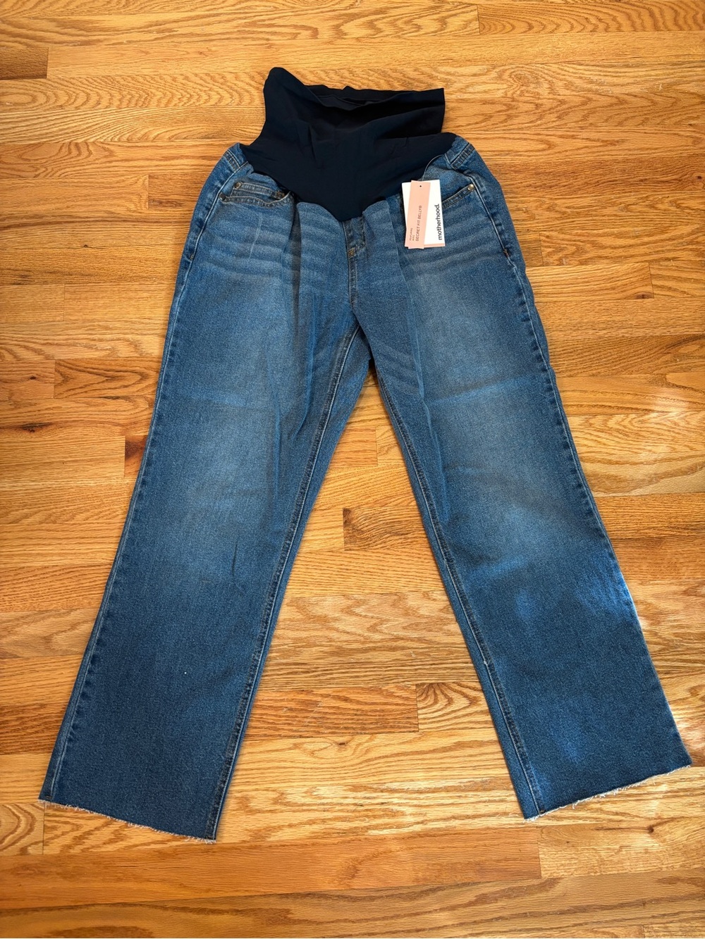 Motherhood Maternity Dark Blue Straight-Leg Maternity Jeans w/ Black Panel